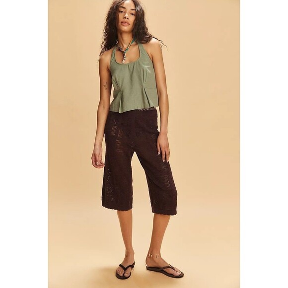 Free People Free-Est Melted Away Cotton-Linen Cropped Top Halter XS NEW 280688 - Picture 2 of 8